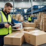 Pacchi di acquisti online vengono controllati in un centro logistico prima della consegna