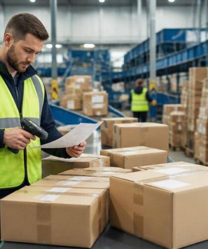 Pacchi di acquisti online vengono controllati in un centro logistico prima della consegna