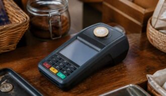 Cliente utilizza uno smartphone per effettuare un pagamento elettronico in negozio.