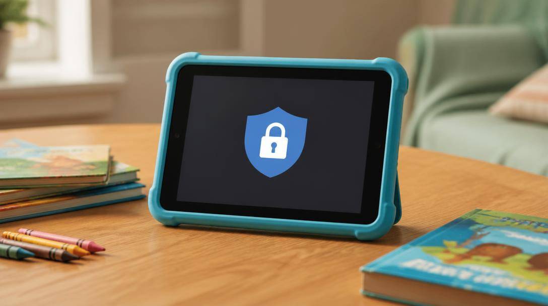 Genitore e figlio osservano insieme le impostazioni di sicurezza di uno smartphone.