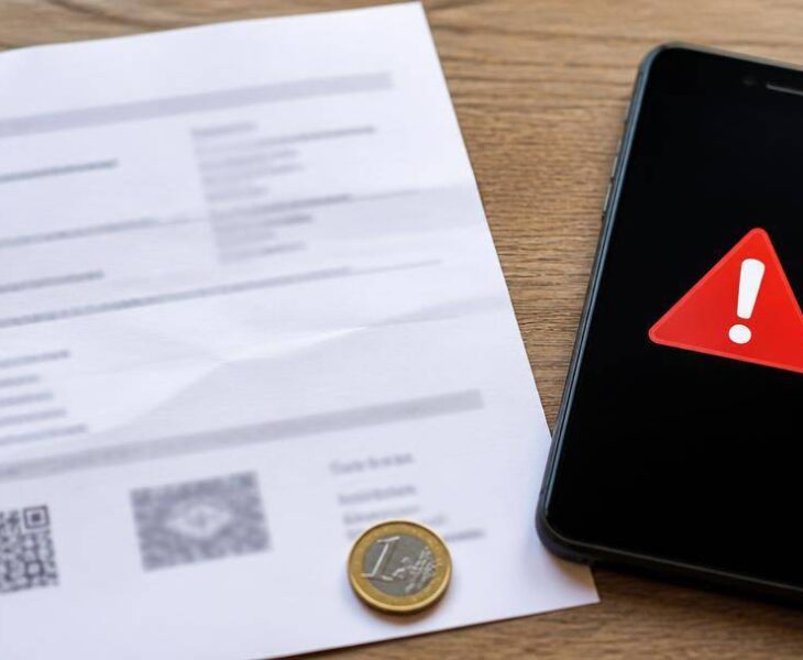 Consumatore controlla con attenzione un messaggio sospetto ricevuto sullo smartphone.